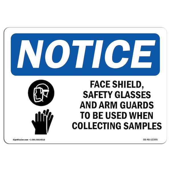 OSHA Sign, Face Shields Safety Glasses With Symbol, 18in X 12in Aluminum, 18" W, 12" H, Landscape